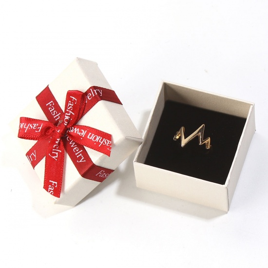 Picture of Paper Jewelry Rings Gift Boxes Square White & Red Bowknot Pattern 53mm(2 1/8") x 53mm(2 1/8") , 2 PCs