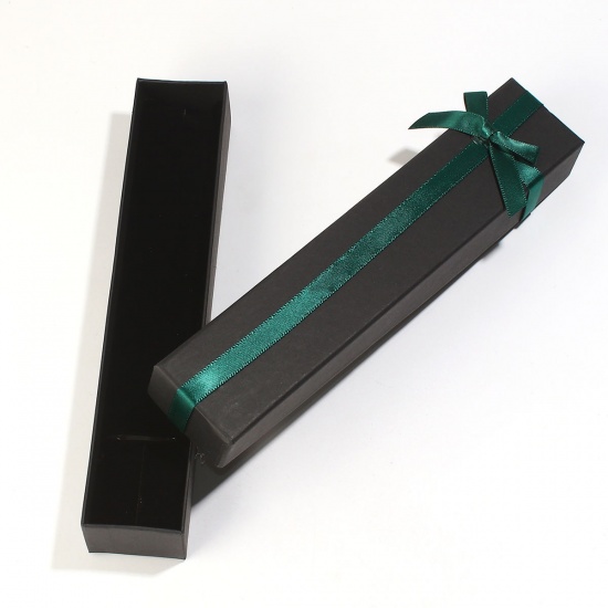 紙 ネックレス　ジュエリーギフト ジュエリーボックス 長方形 黒+緑 ちょう結び柄 20.8cm x 4.3cm 、 2 個 の画像