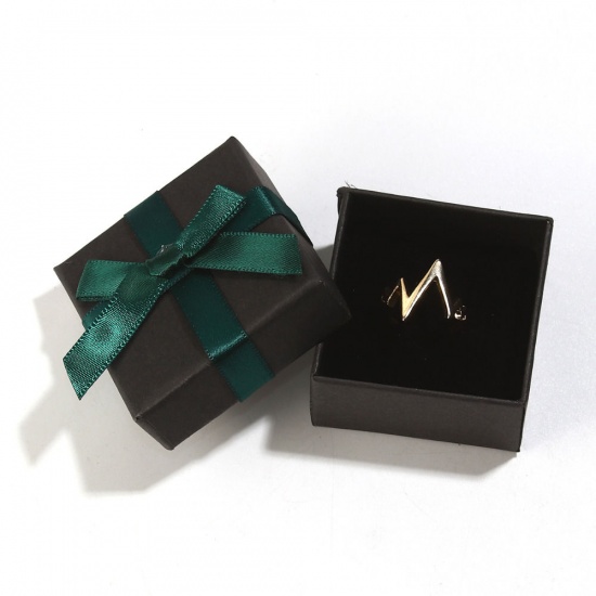 Picture of Paper Jewelry Necklace Gift Boxes Rectangle Black & Green Bowknot Pattern 20.8cm(8 2/8") x 4.3cm(1 6/8") , 2 PCs
