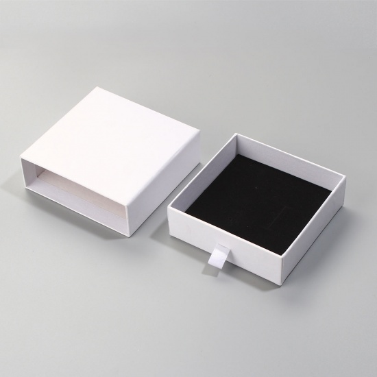 Picture of Paper Jewelry Gift Boxes Rectangle White 9.3cm(3 5/8") x 9.1cm(3 5/8") , 2 PCs