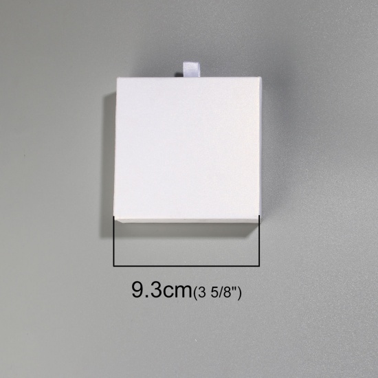 Picture of Paper Jewelry Gift Boxes Rectangle White 9.3cm(3 5/8") x 9.1cm(3 5/8") , 2 PCs