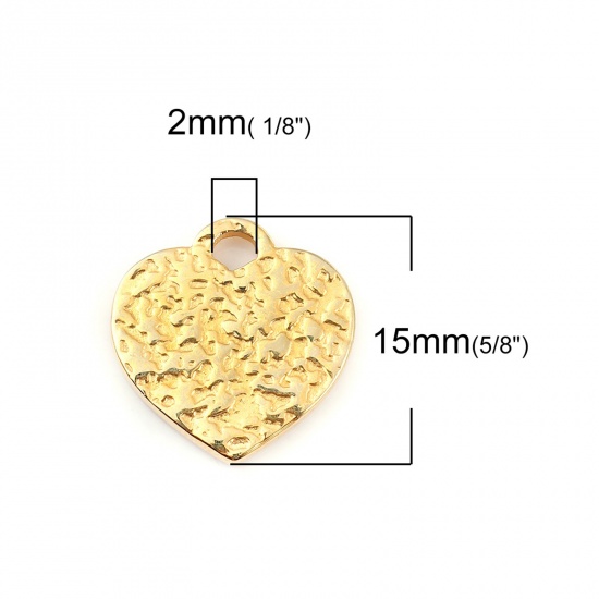 Image de Breloques en 316L Acier Inoxydable Martelage Cœur Plaqué Or 18K 15mm x 14mm , 1 Pièce