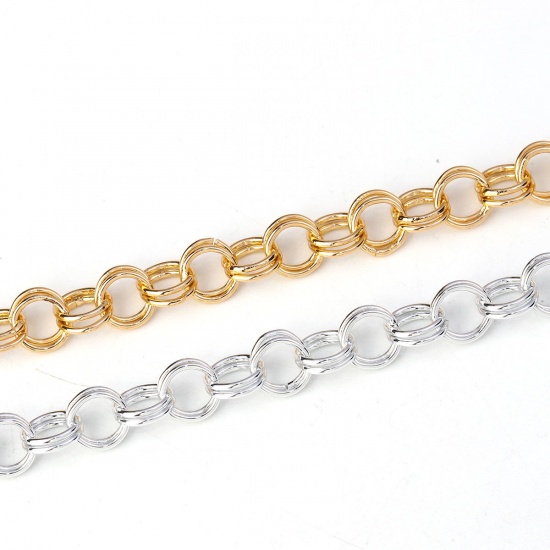 Picture of 2 M Aluminum Open Double Loop Rolo Chain Findings Light Golden 8mm