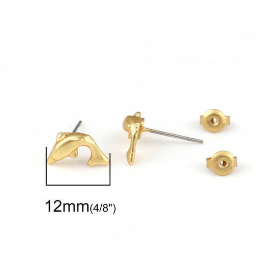 Picture of Zinc Based Alloy Ear Post Stud Earrings Findings Rose Flower Matt Gold 10mm x 9mm, Post/ Wire Size: (21 gauge), 6 PCs