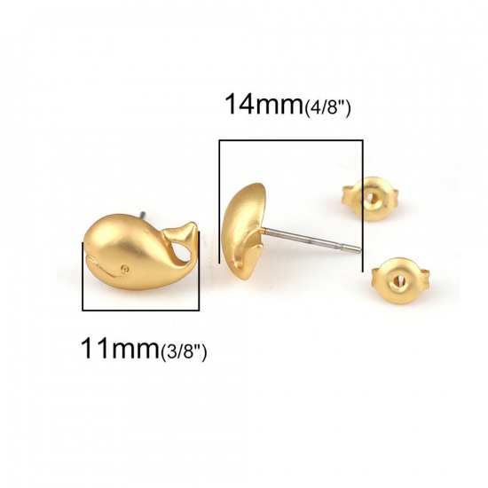 Picture of Zinc Based Alloy Ear Post Stud Earrings Findings Rose Flower Matt Gold 10mm x 9mm, Post/ Wire Size: (21 gauge), 6 PCs