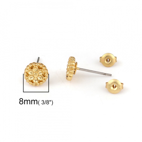 Picture of Zinc Based Alloy Ear Post Stud Earrings Findings Rose Flower Matt Gold 10mm x 9mm, Post/ Wire Size: (21 gauge), 6 PCs