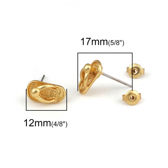 Immagine di Lega di Zinco Orecchini a Perno Tappi di Orecchini Fiore Oro Opaco 9mm x 8mm, Diametro Filo: (21 misura), 6 Pz