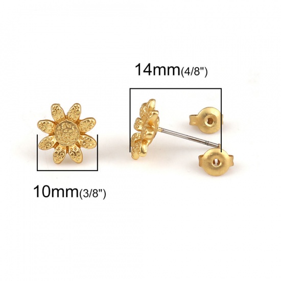 Immagine di Lega di Zinco Orecchini a Perno Tappi di Orecchini Fiore Oro Opaco 9mm x 8mm, Diametro Filo: (21 misura), 6 Pz