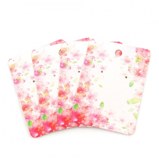 Immagine di Carta Cartoncini Espositori per Gioielli Rettangolo Rosa Sakura Fiore Disegno 72mm x 52mm, 50 Fogli