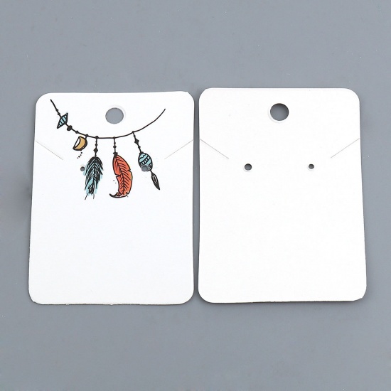 Picture of Paper Jewelry Necklace Earrings Display Card Rectangle Multicolor Feather Pattern 72mm(2 7/8") x 52mm(2"), 50 Sheets