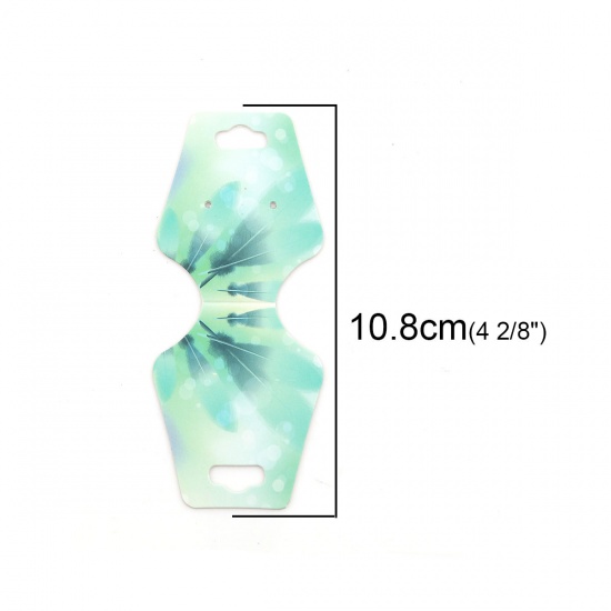 Picture of Paper Jewelry Necklace Display Card Vase Green Feather Pattern 10.8cm(4 2/8") x 4.5cm(1 6/8"), 50 Sheets