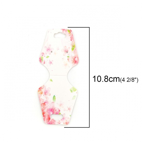 Picture of Paper Jewelry Necklace Display Card Vase Pink Sakura Flower Pattern 10.8cm(4 2/8") x 4.5cm(1 6/8"), 50 Sheets