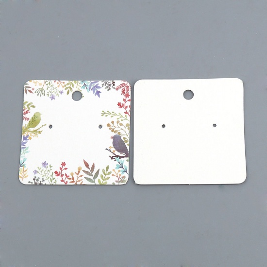 Immagine di Carta Cartoncini Espositori per Gioielli Quadrato Multicolore Ramo Disegno 50mm x 50mm, 50 Fogli