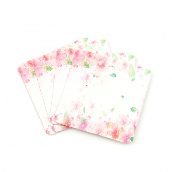 Image de Présentoir de Bijoux pour Boucles d'Oreilles Papier Carré Rose Sakura, 50mm x 50mm, 50 Pcs