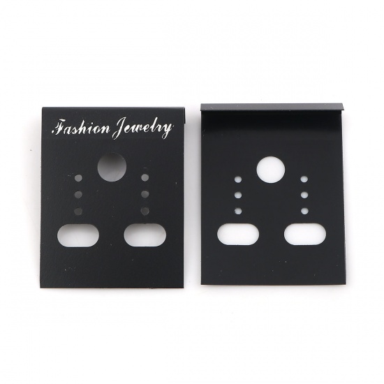 Picture of PVC Jewelry Earrings Display Card Rectangle Black 38mm(1 4/8") x 30mm(1 1/8"), 100 Sheets