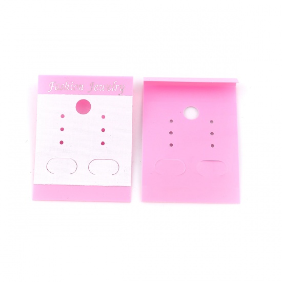 Picture of PVC Jewelry Earrings Display Card Rectangle White & Pink 50mm(2") x 37mm(1 4/8"), 50 Sheets