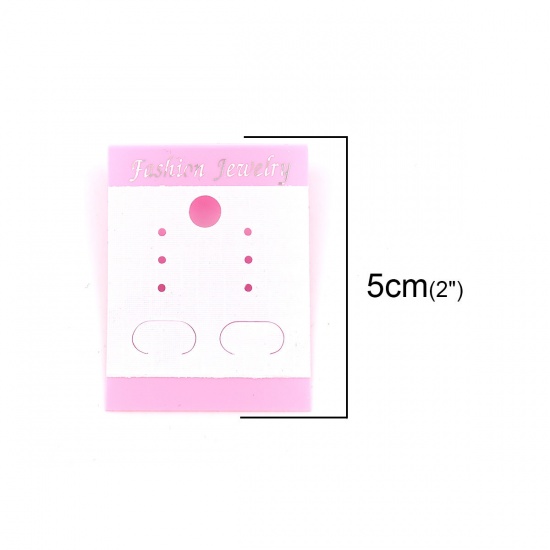 Picture of PVC Jewelry Earrings Display Card Rectangle White & Pink 50mm(2") x 37mm(1 4/8"), 50 Sheets