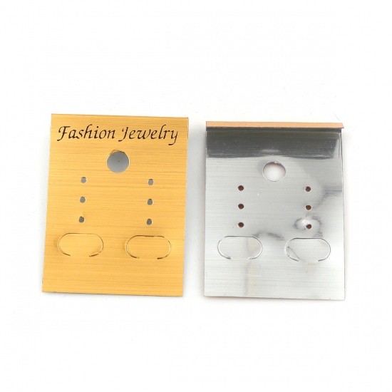 Picture of PVC Jewelry Earrings Display Card Rectangle Golden 50mm(2") x 37mm(1 4/8"), 50 Sheets