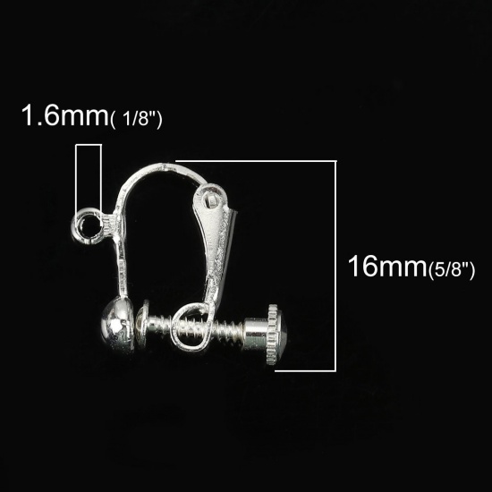 Picture of Brass Non Pierced Screw Back Clips Earrings Silver Tone W/ Loop 18mm x 16mm, 10 PCs                                                                                                                                                                           