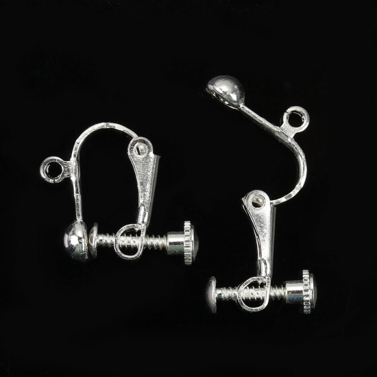 Picture of Brass Non Pierced Screw Back Clips Earrings Silver Tone W/ Loop 18mm x 16mm, 10 PCs                                                                                                                                                                           