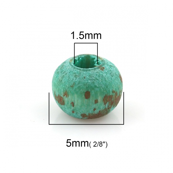 Изображение Деревянные Бусины Круглые, Сине-зеленые с узором “ Пятнышко ” 5мм диаметр, 1.5мм, 100 ШТ