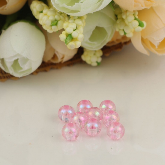Picture of Acrylic Beads Round Pink AB Rainbow Color Colorful About 6mm Dia, Hole: Approx 1.2mm, 1000 PCs
