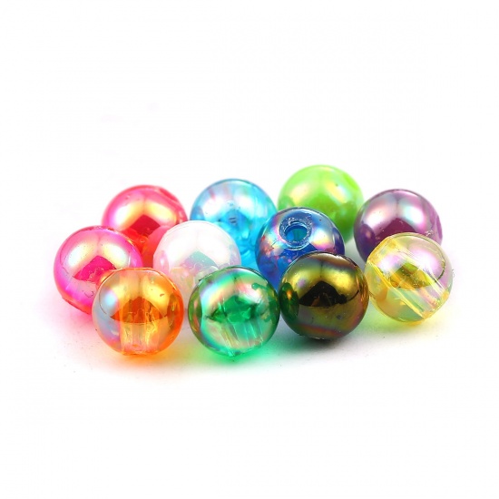 Picture of Acrylic Beads Round Pink AB Rainbow Color Colorful About 6mm Dia, Hole: Approx 1.2mm, 1000 PCs