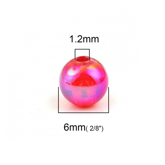 Picture of Acrylic Beads Round Red AB Rainbow Color Colorful About 6mm Dia, Hole: Approx 1.2mm, 1000 PCs
