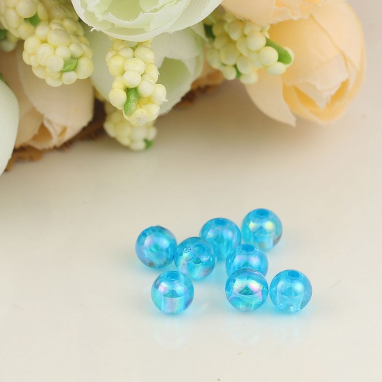 Picture of Acrylic Beads Round Blue AB Rainbow Color Colorful About 6mm Dia, Hole: Approx 1.2mm, 1000 PCs