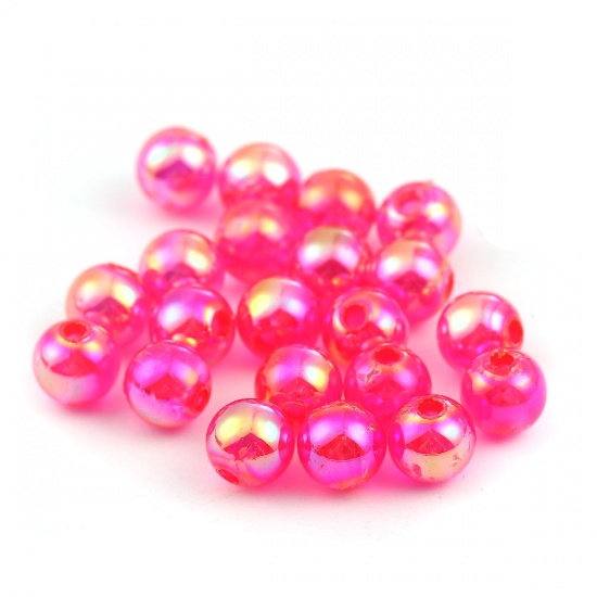 Picture of Acrylic Beads Round Hot Pink AB Rainbow Color Colorful About 6mm Dia, Hole: Approx 1.2mm, 1000 PCs