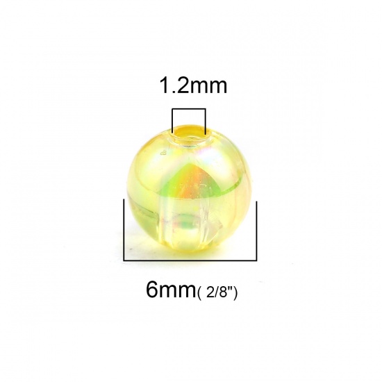 Picture of Acrylic Beads Round Yellow AB Rainbow Color Colorful About 6mm Dia, Hole: Approx 1.2mm, 1000 PCs