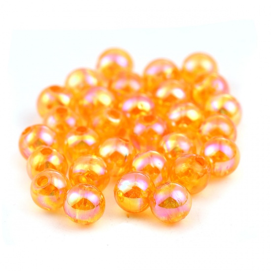 Picture of Acrylic Beads Round Orange AB Rainbow Color Colorful About 6mm Dia, Hole: Approx 1.2mm, 1000 PCs
