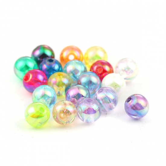 Picture of Acrylic Beads Round Pale Yellow AB Rainbow Color Colorful About 8mm Dia, Hole: Approx 1.5mm, 300 PCs