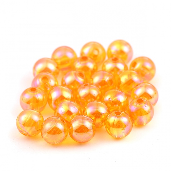 Picture of Acrylic Beads Round Orange AB Rainbow Color Colorful About 8mm Dia, Hole: Approx 1.5mm, 300 PCs