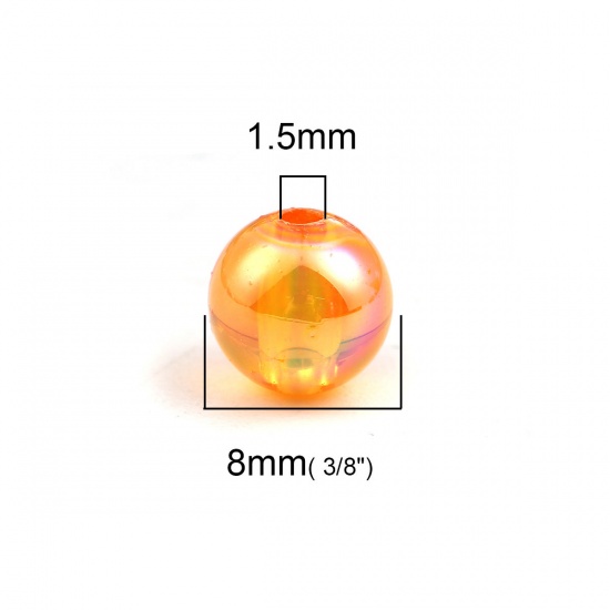 Bild von Acryl Perlen Rund Orange AB Farbe Farbenfroh ca. 8mm D., Loch:ca. 1.5mm, 300 Stück
