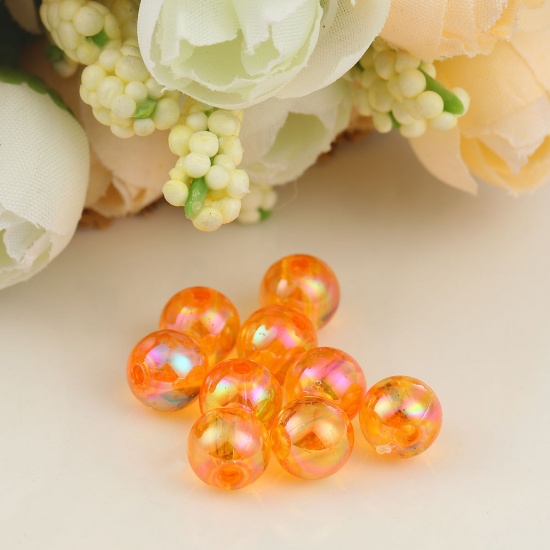 Picture of Acrylic Beads Round Orange AB Rainbow Color Colorful About 8mm Dia, Hole: Approx 1.5mm, 300 PCs