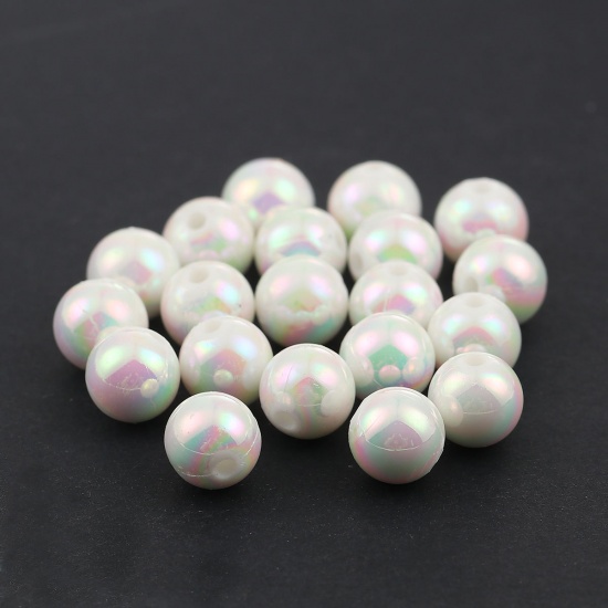 Picture of Acrylic Beads Round White AB Rainbow Color Colorful About 8mm Dia, Hole: Approx 1.5mm, 300 PCs