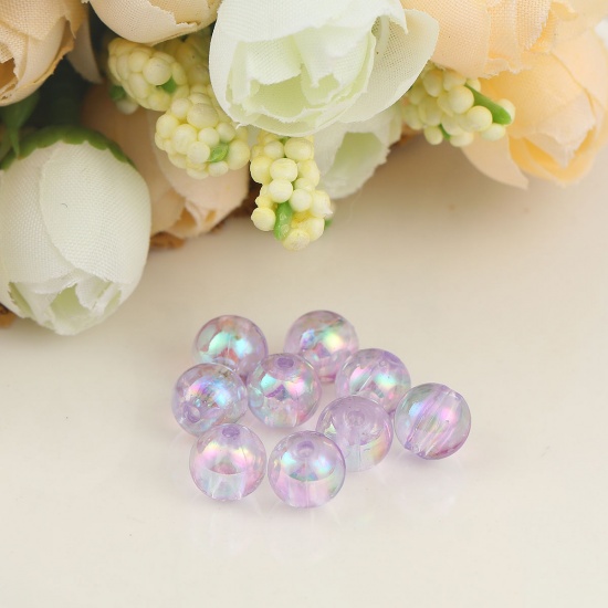 Picture of Acrylic Beads Round Mauve AB Rainbow Color Colorful About 8mm Dia, Hole: Approx 1.5mm, 300 PCs
