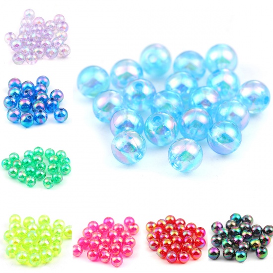 Picture of Acrylic Beads Round Red AB Rainbow Color Colorful About 8mm Dia, Hole: Approx 1.5mm, 300 PCs