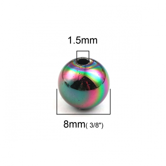 Picture of Acrylic Beads Round Multicolor AB Rainbow Color Colorful About 8mm Dia, Hole: Approx 1.5mm, 300 PCs