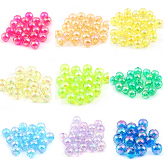 Picture of Acrylic Beads Round Multicolor AB Rainbow Color Colorful About 8mm Dia, Hole: Approx 1.5mm, 300 PCs