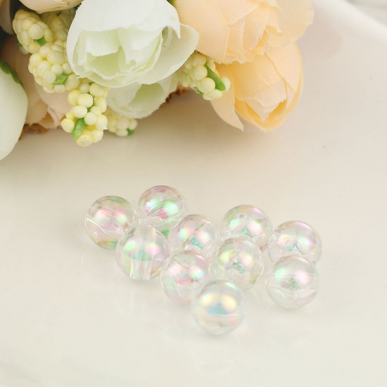 Picture of Acrylic Beads Round Transparent Clear AB Rainbow Color Colorful About 10mm Dia, Hole: Approx 1.7mm, 200 PCs