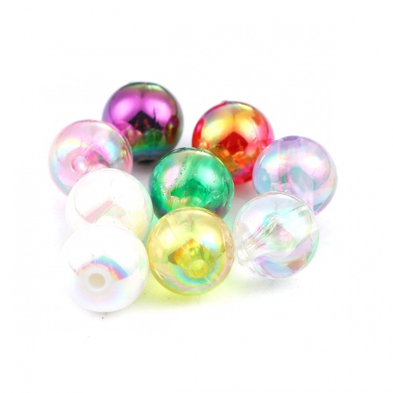 Picture of Acrylic Beads Round Transparent Clear AB Rainbow Color Colorful About 10mm Dia, Hole: Approx 1.7mm, 200 PCs