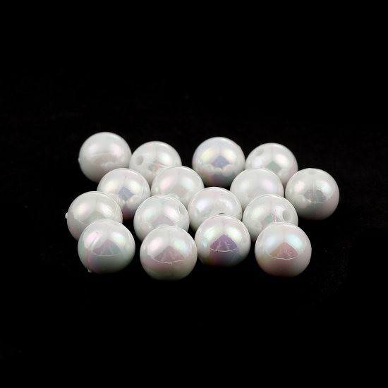 Image de Perles en Acrylique Rond Blanc Couleur AB Coloré 10mm Dia, Taille de Trou: 1.7mm, 200 Pcs