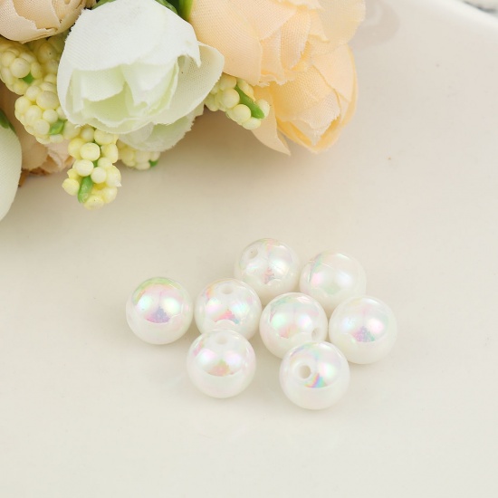 Picture of Acrylic Beads Round White AB Rainbow Color Colorful About 10mm Dia, Hole: Approx 1.7mm, 200 PCs