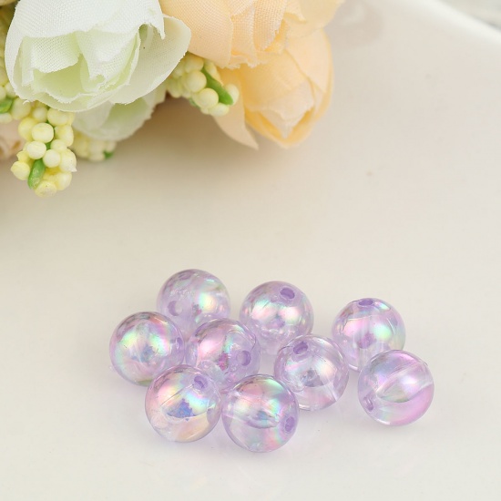 Picture of Acrylic Beads Round Mauve AB Rainbow Color Colorful About 10mm Dia, Hole: Approx 1.7mm, 200 PCs