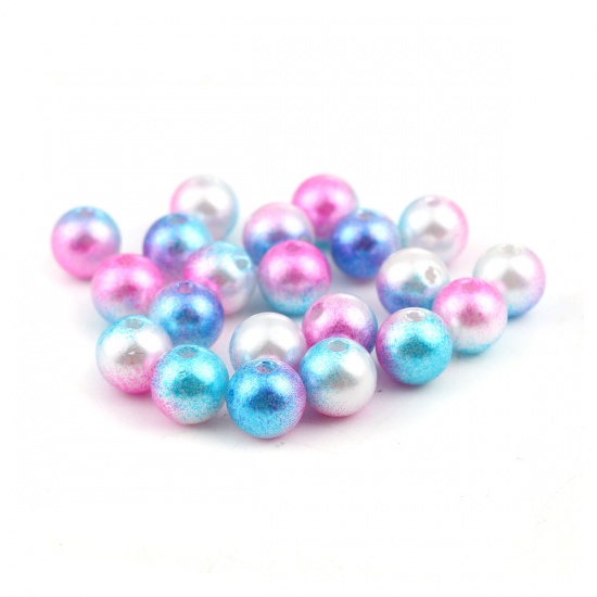 Image de Perles en Acrylique Rond Bleu & Fuchsia Imitation Perles 10mm Dia, Taille de Trou: 2.2mm, 200 Pcs