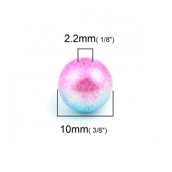 Picture of Acrylic Beads Round Blue & Fuchsia Imitation Pearl About 10mm Dia, Hole: Approx 2.2mm, 200 PCs