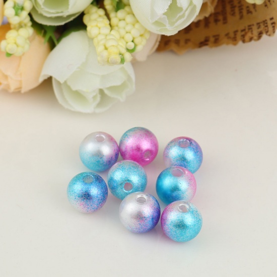 Picture of Acrylic Beads Round Blue & Fuchsia Imitation Pearl About 10mm Dia, Hole: Approx 2.2mm, 200 PCs