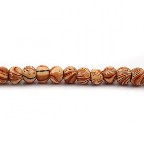 Picture of Wood Spacer Beads Round Brown Stripe About 7mm - 6mm Dia, Hole: Approx 1.6mm, 47cm long, 2 Strands (Approx 100 PCs/Strand)